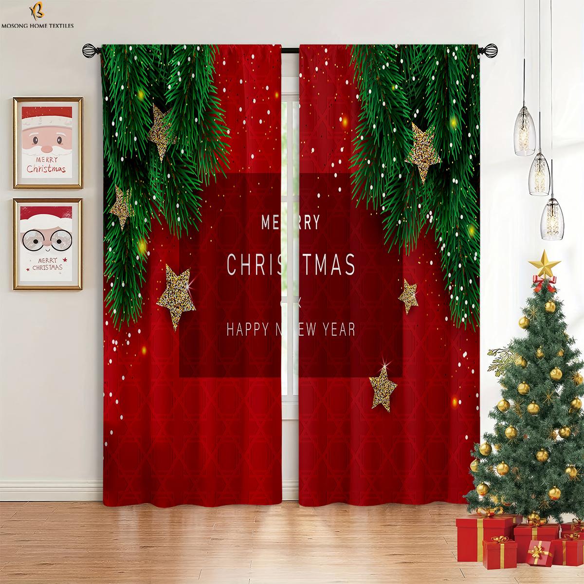 

Блестящий шар, красная машина, рождественская елка, мультяшный принт, карниз для штор, карманная занавеска для спальни, столовой, праздничная декоративная занавеска 2 шт. W50xH130(CM)x2PCS&Rod pocket