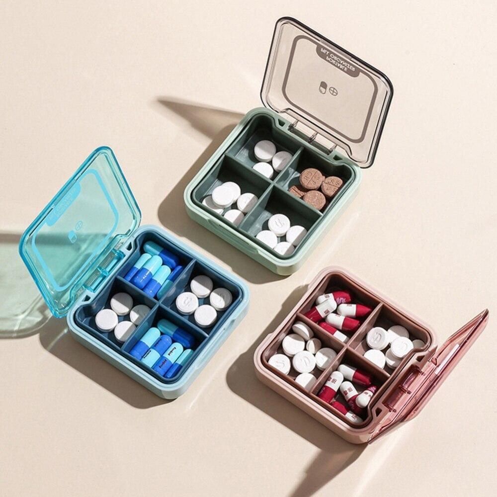 4 Grids Transparent Medicine Pill Box For Storage Travel Pill Case ...