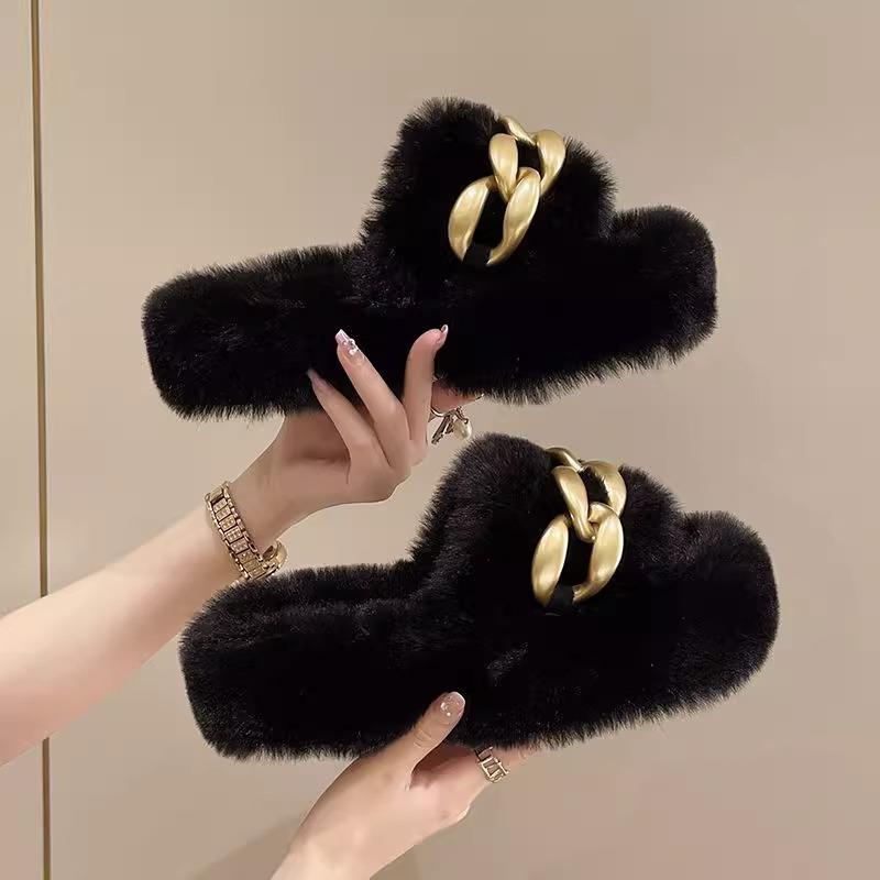 Internet celebrity Mao Mao slippers women wear autumn and winter chain explosion fashion home heightening thick bottom slippers spring and summer