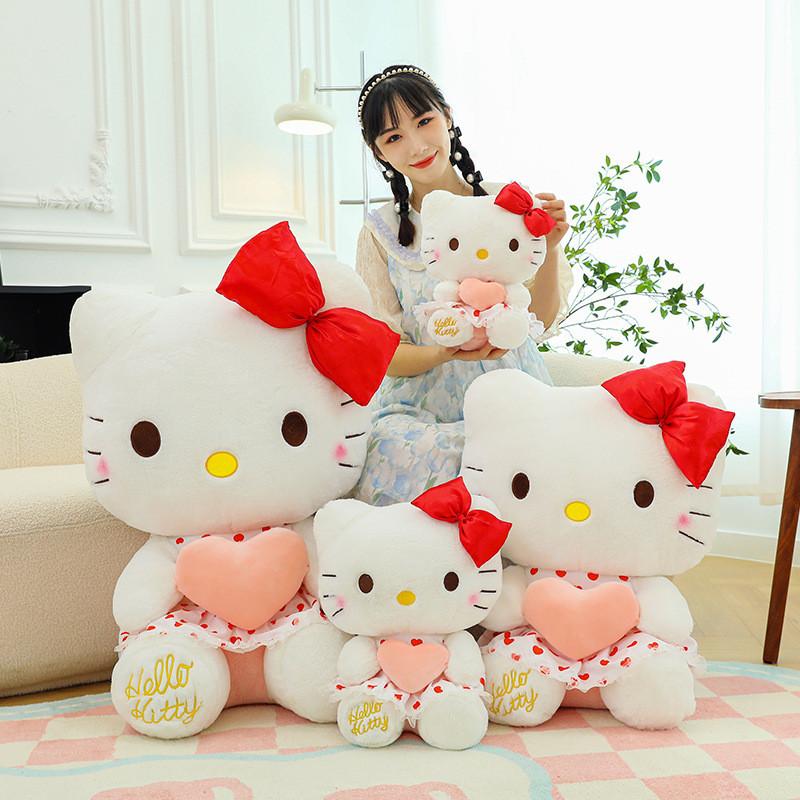 Adorable Kt Cat Plush Toy Cuddly Heart-shaped Doll Soft Stuffed Animal Gift For Girls