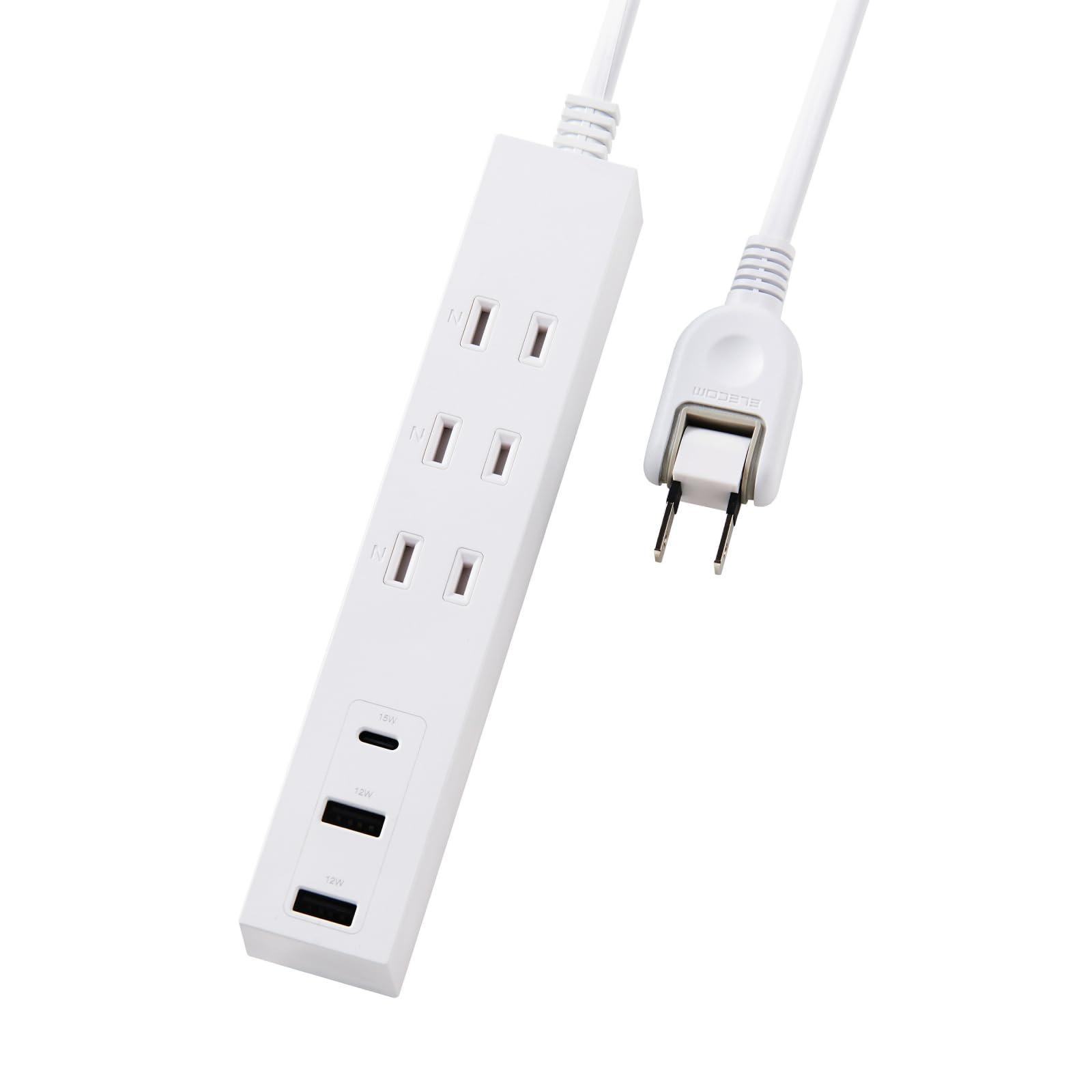 

ELECOM Power Strip, USB Outlet, 15W, 3 AC Outlets, 2 USB-A Outlets, 1 USB-C Outlet, 3m, Polarized Plug Compatible (N-Pole), White, ECT-38-3A2C30WH