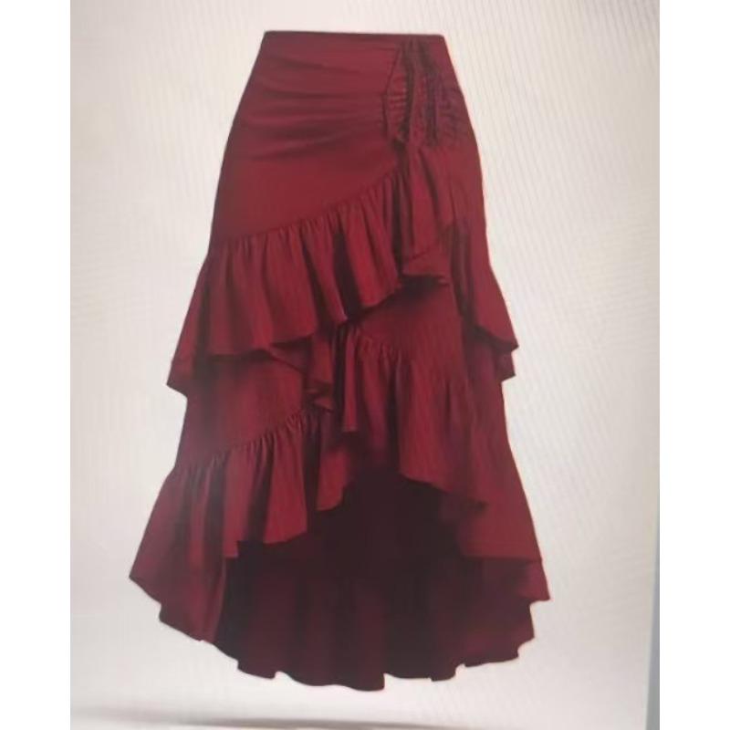 Summer New Temperament Elegant High Waist Splicing Thin Ruffle Hem Skirt