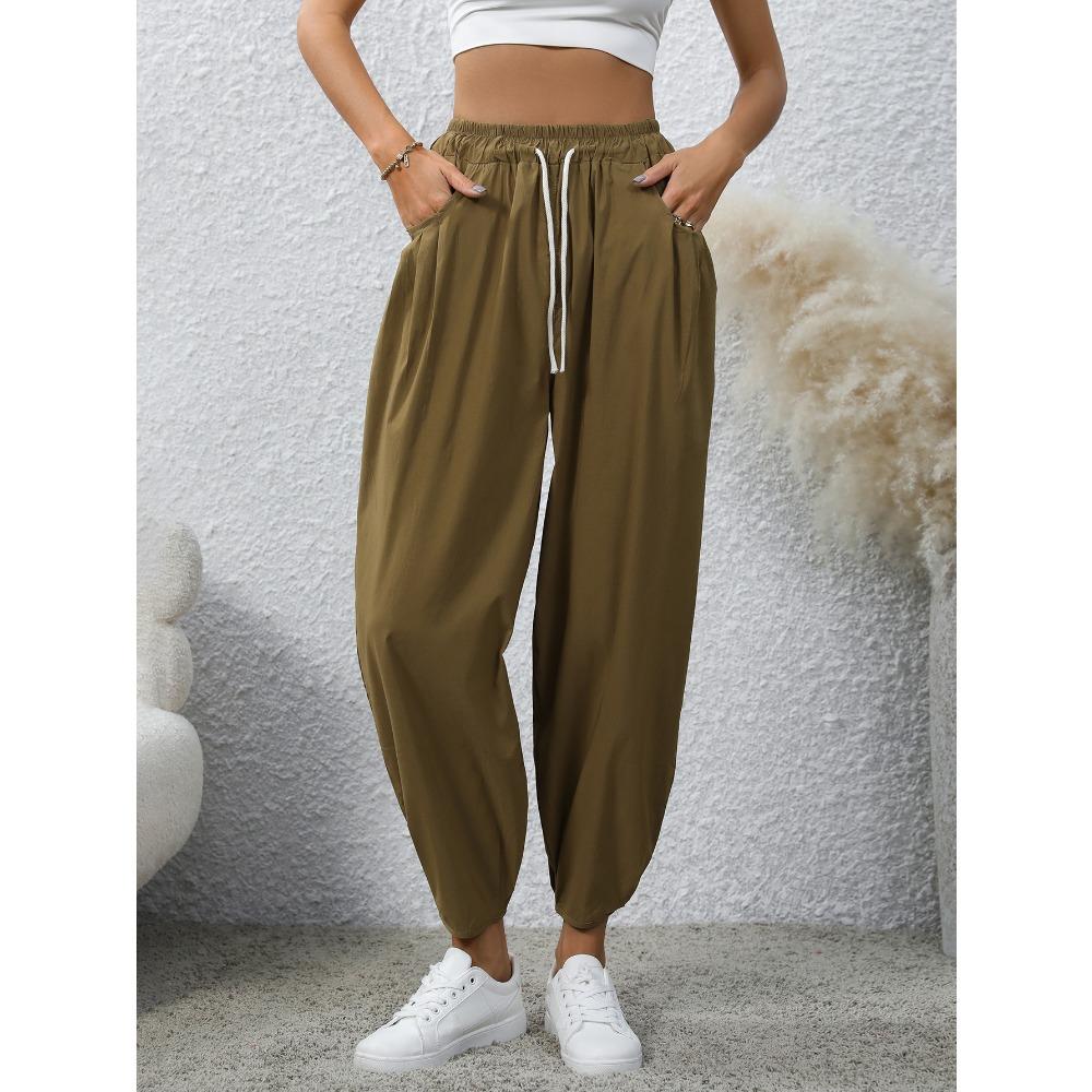 Fashionable Loose Casual Pants with Drawstring Pockets for Summer