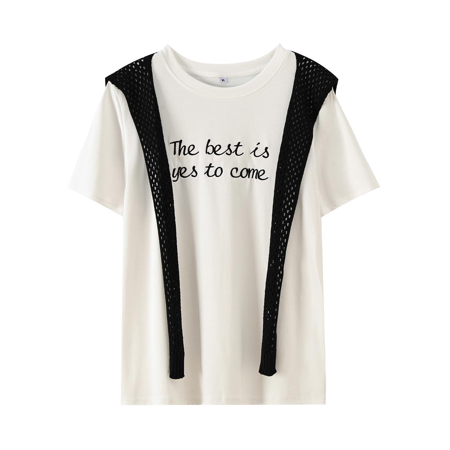 Zhi Xuan Women s Embroidered Shoulder T-shirt with Detachable Shawl - Spring 2026 Plus Size 3XL (85-95 kg) кремовый