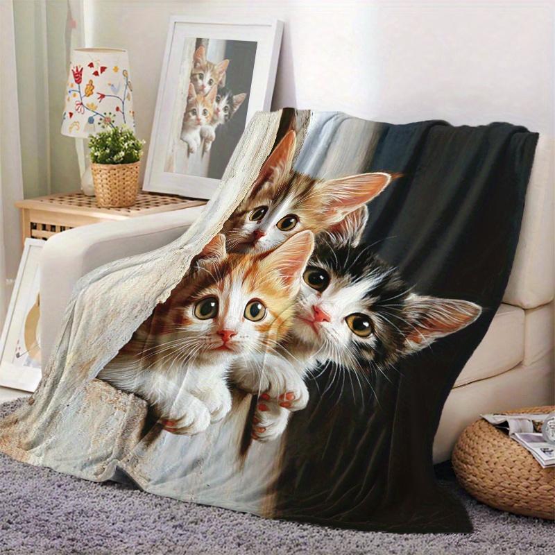 cute pattern of three little cats Flannel printed blanket suitable for all seasons suitable for living room office sofa travel