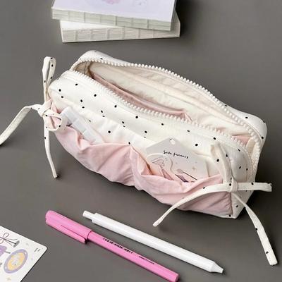 Simple y Nicho Lindo Estuche de Lápices de Lunares Blanco Nieve Gran Capacidad Estuche para Lápices de Estudiante Bolsas de Almacenamiento de Maquillaje Papelería