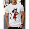 Men'S Retro Pattern T-Shirt - Funny Cartoon Demon Design, Soft Fabric, Casual Short Sleeve Tee, All-Season Wear, Machine Washable