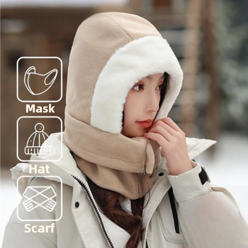 Winter Cycling Fleece Neck Warmer Hat Set Windproof Thermal Face Mask for Cold Weather Protection Outdoor Riding