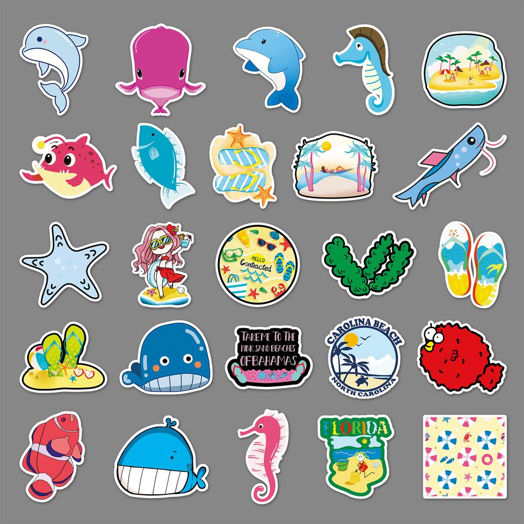 50 Cartoon Marine Doodle Creative Laptop Scooter Car Decoration Stickers