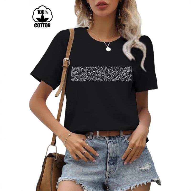 Cotton Short Sleeved Round Neck Printed T-shirt Women