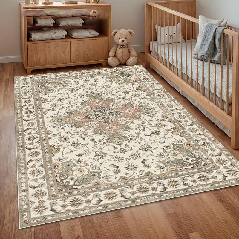 

A Area Rug Carpet Non Slip Vintage Blue Persian Floral Floor Mat for Nursery Bedroom Living Room Kids Room Home Decor Dorm Gift 40cm x 60cm
