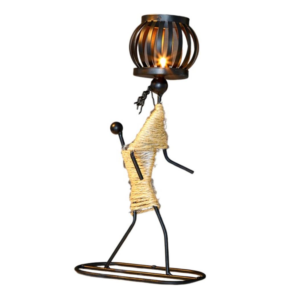 African-Inspired Tea Light Candle Holder with Metal Art Girl Figure A Type