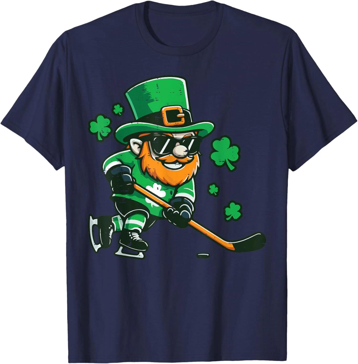 

St Patricks Leprechaun Ice Hockey Saint Pattys Funny T shirt XL