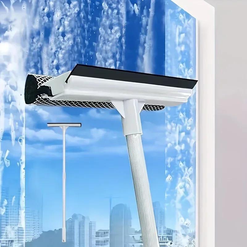 Window Cleaning Brush 2 in 1 Retractable Pole Cleaning Window Brush Glass Squeegee Cleaning Tool for Car Shower Glass Door  pcs