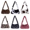 Fashion Soft Faux Fur Plush Underarm Handbag Cow Print Leopard Print Mini Shoulder Bag Faux Fur Purse