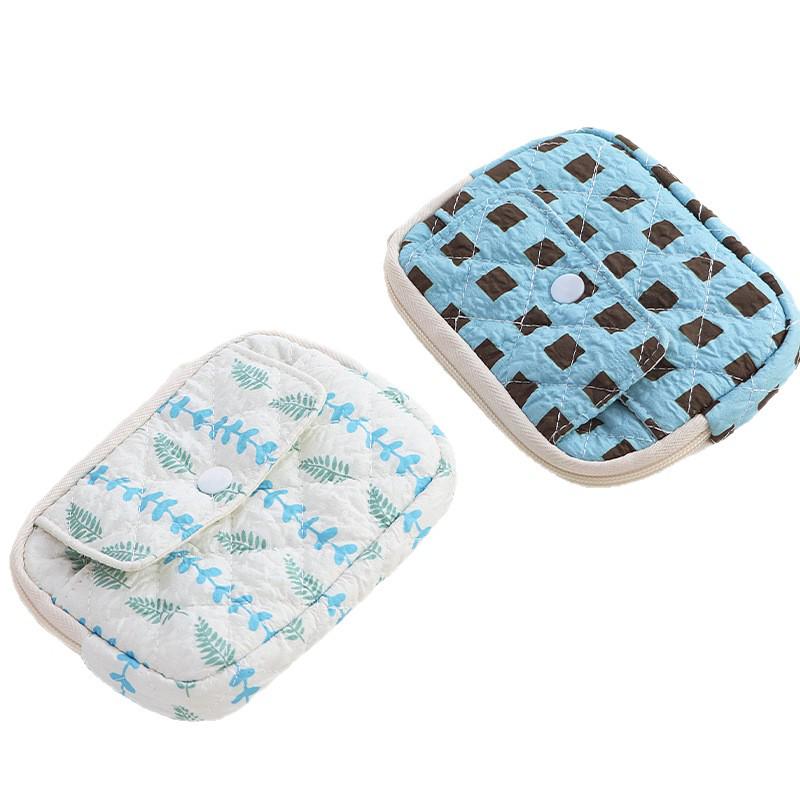 Striped Polka Dot Quilted Cotton Mini Coin and Makeup Purse