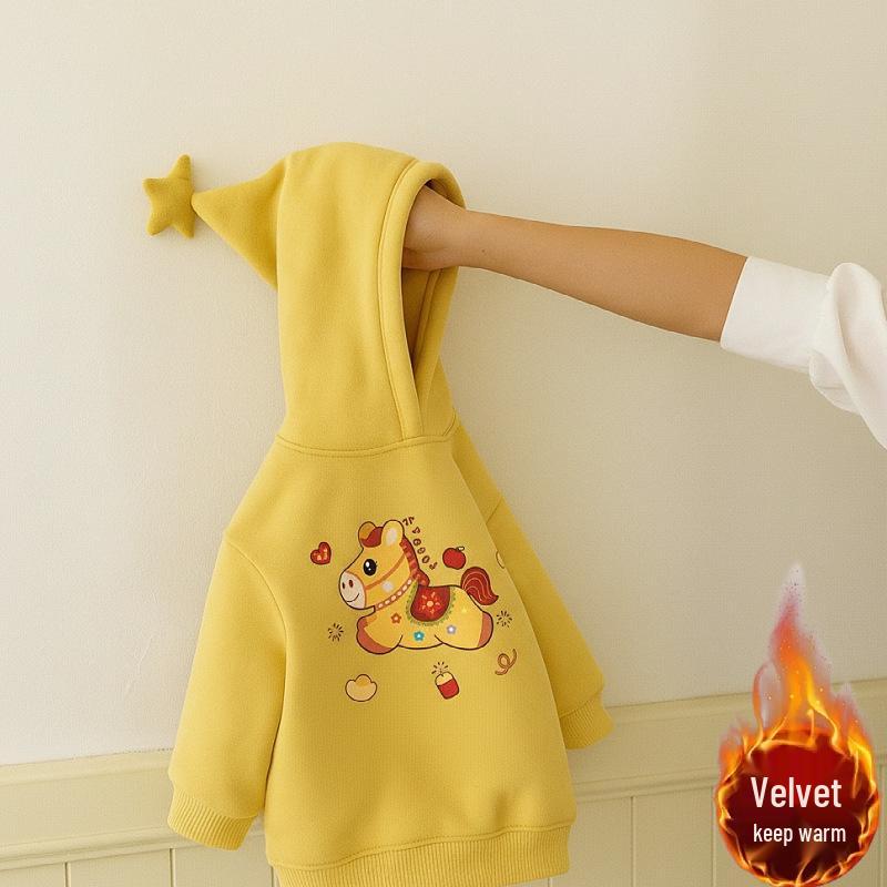

Korean Style Child s Star Horse Fleece Hoodie - Super Cute, Versatile Sweatshirt for Boys & Girls 2025 140 cm