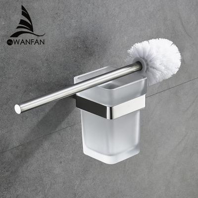Soporte moderno para escobilla de inodoro de acero inoxidable SUS 304, asiento de montaje, estilo cuadrado, vasos de vidrio, accesorio de baño 610009