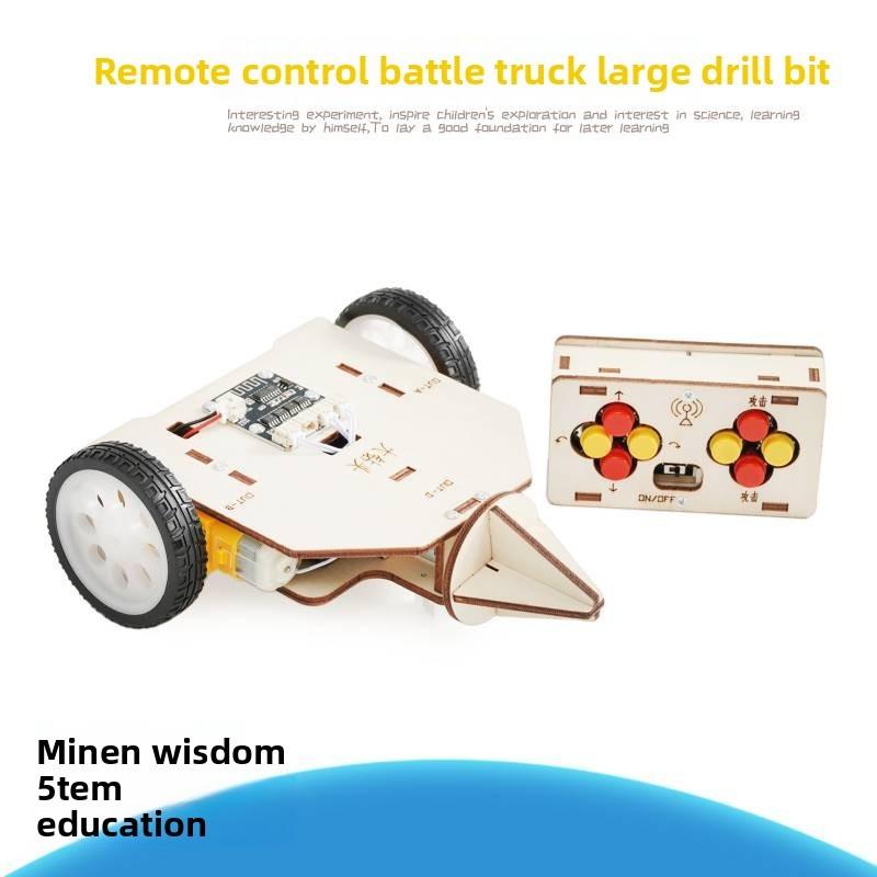 Hand Assembled Wooden Remote Controlled Combat Vehicle Toy With Large Bit Drill