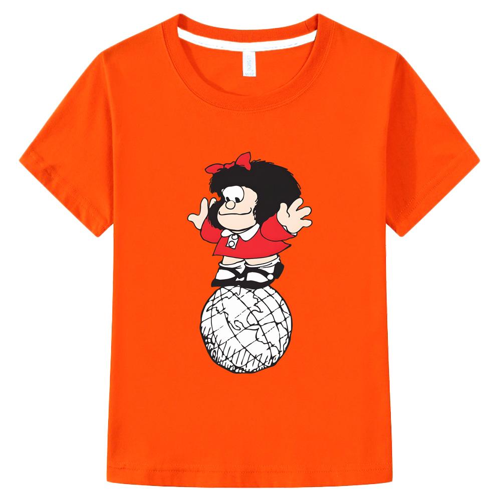 Summer new style 100% Cotton T-shirt Mafalda Comic Boy Cartoon Print Tops Kids Clothes Girls One Piece Print Anime O-neck Tees Cute T-shirt