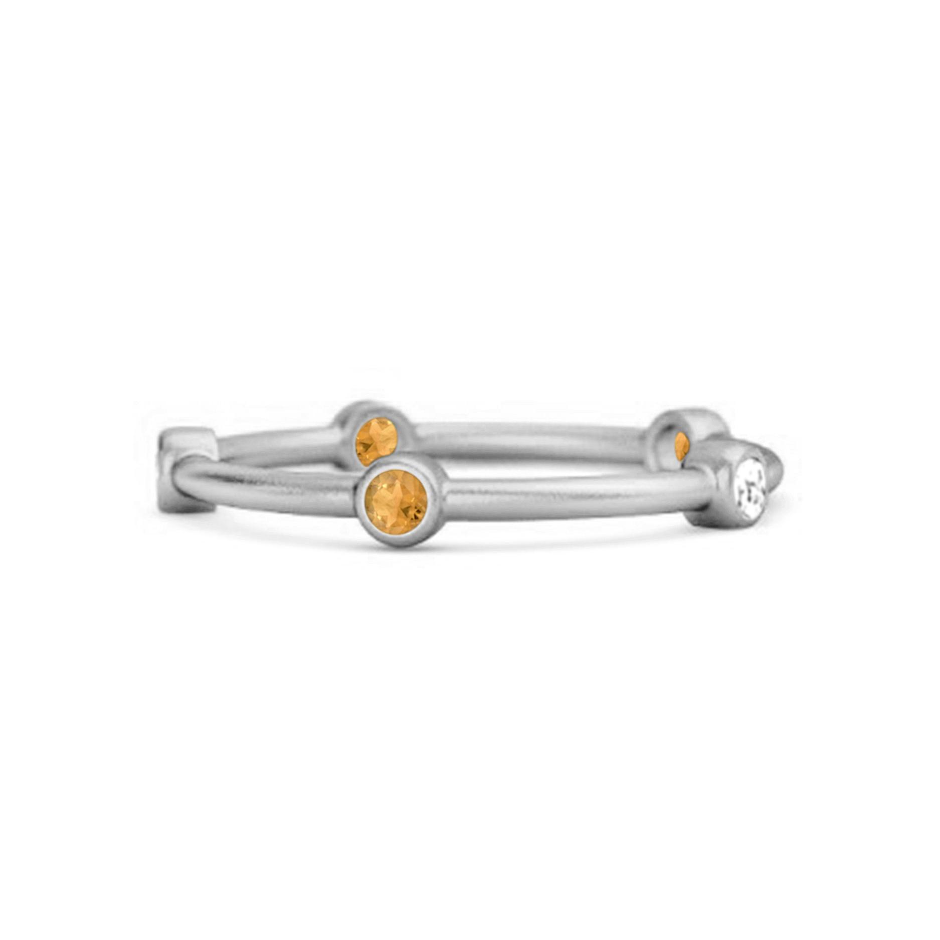 Citrine Bezel Station Contemporary Minimalist Style Ring- 925 Sterling Silver 10 белый