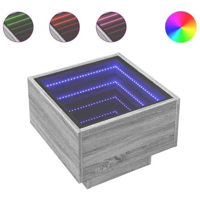 VidaXL Table de chevet avec LED infini sonoma gris 40x40x30 cm 3284068