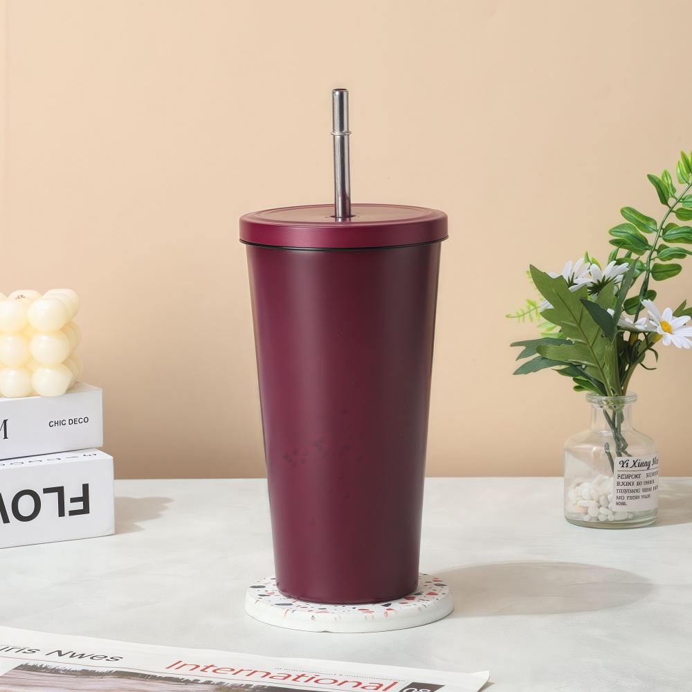 500ml Thermal Mug 304 Stainless Steel Double-Layer Vacuum Insulated Thermos Water Bottle Portable Coffee Cup with Straw