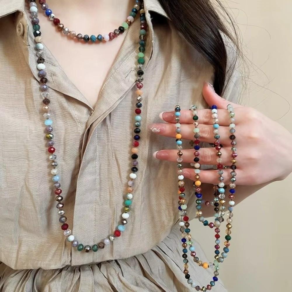 Bohemia Glass Beads Necklace Rainbow Chokers Necklace Strand Sweater Chain For Women Female