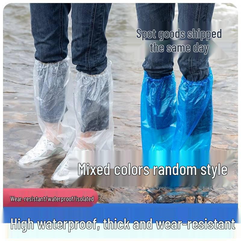Waterproof Non-Slip Transparent Thickened Long Tube Disposable Rain Shoe Covers