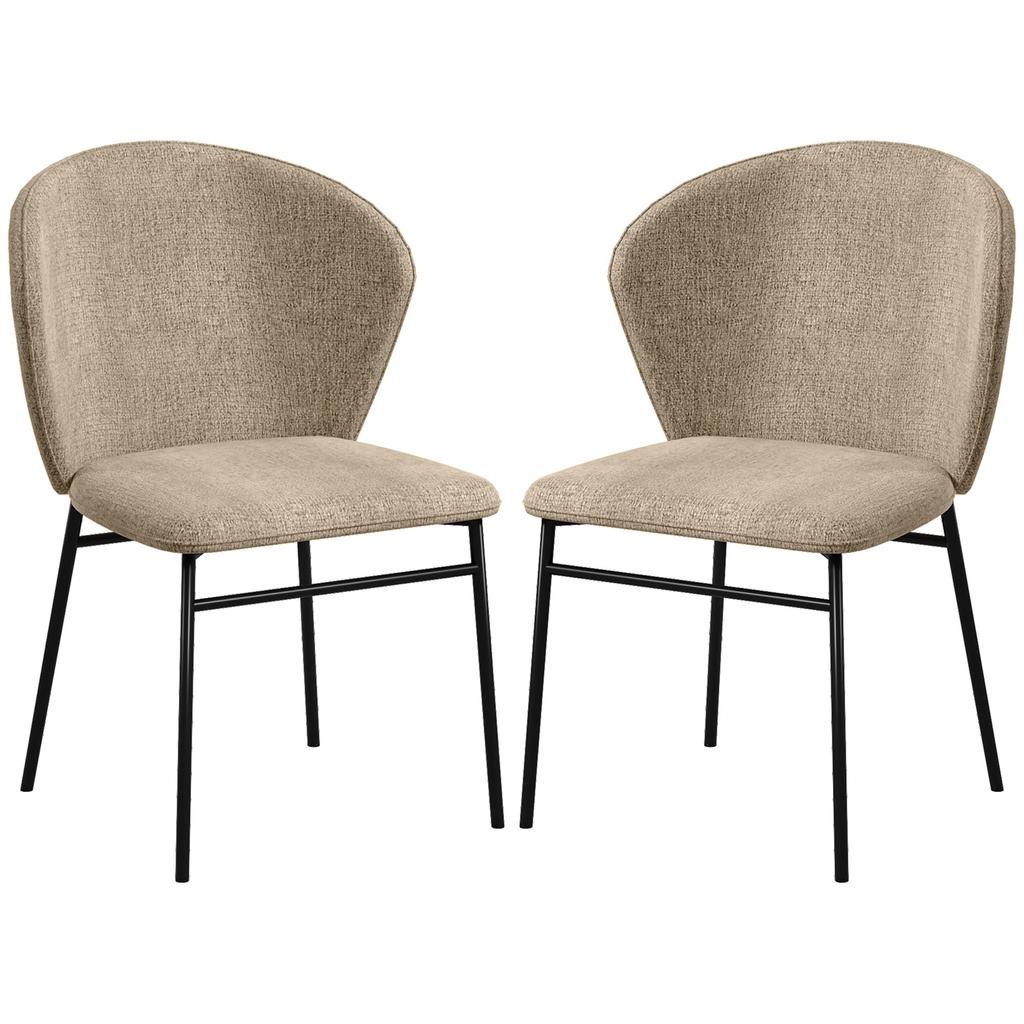 Set of 2 dining chairs padded seat in linen-look fabric stable steel legs modern design light brown
