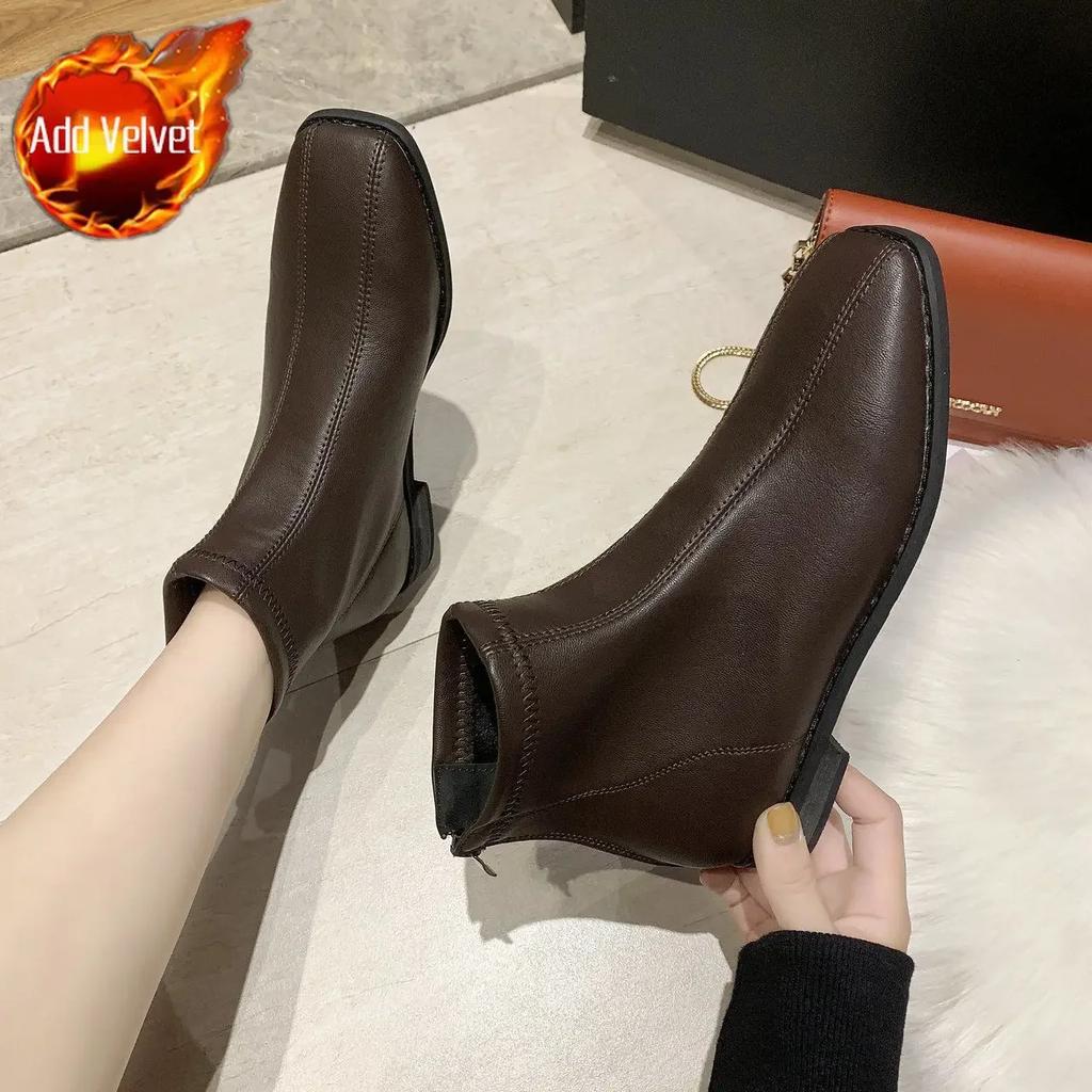 Elegant With Low Heels Ankle Boots for Women New In Autumn Booties Rock Pu Goth Designer Luxury Winter 2024 39 Woman Short Shoes