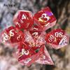 7 Pcs Red Resin White Number Sharp Edge Dice Polyhedral Dice Suitable For Role-Playing Dice PropBoard Game
