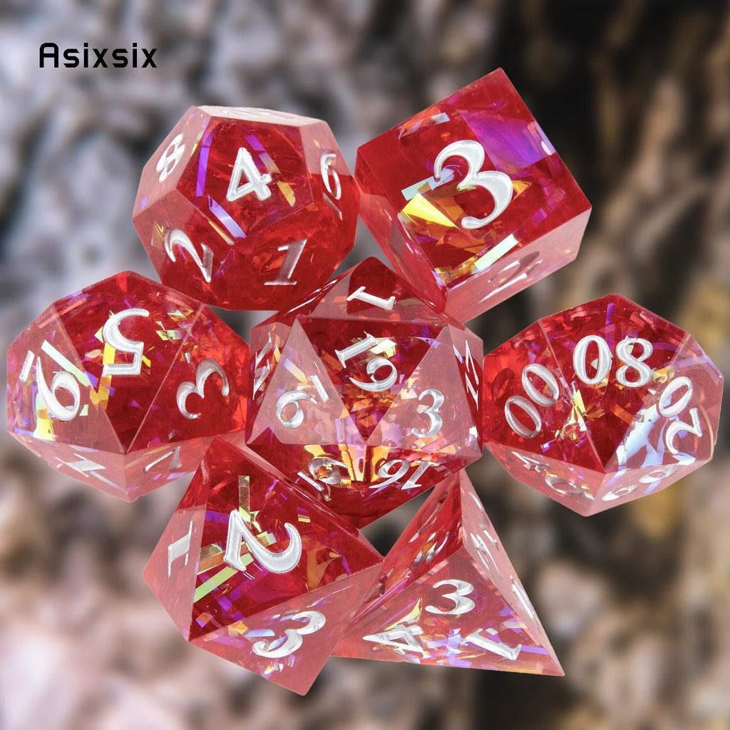 7 Pcs Red Resin White Number Sharp Edge Dice Polyhedral Dice Suitable For Role-Playing Dice PropBoard Game