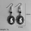 Gothic Black Cat Silver Frame Earrings with Black Beads