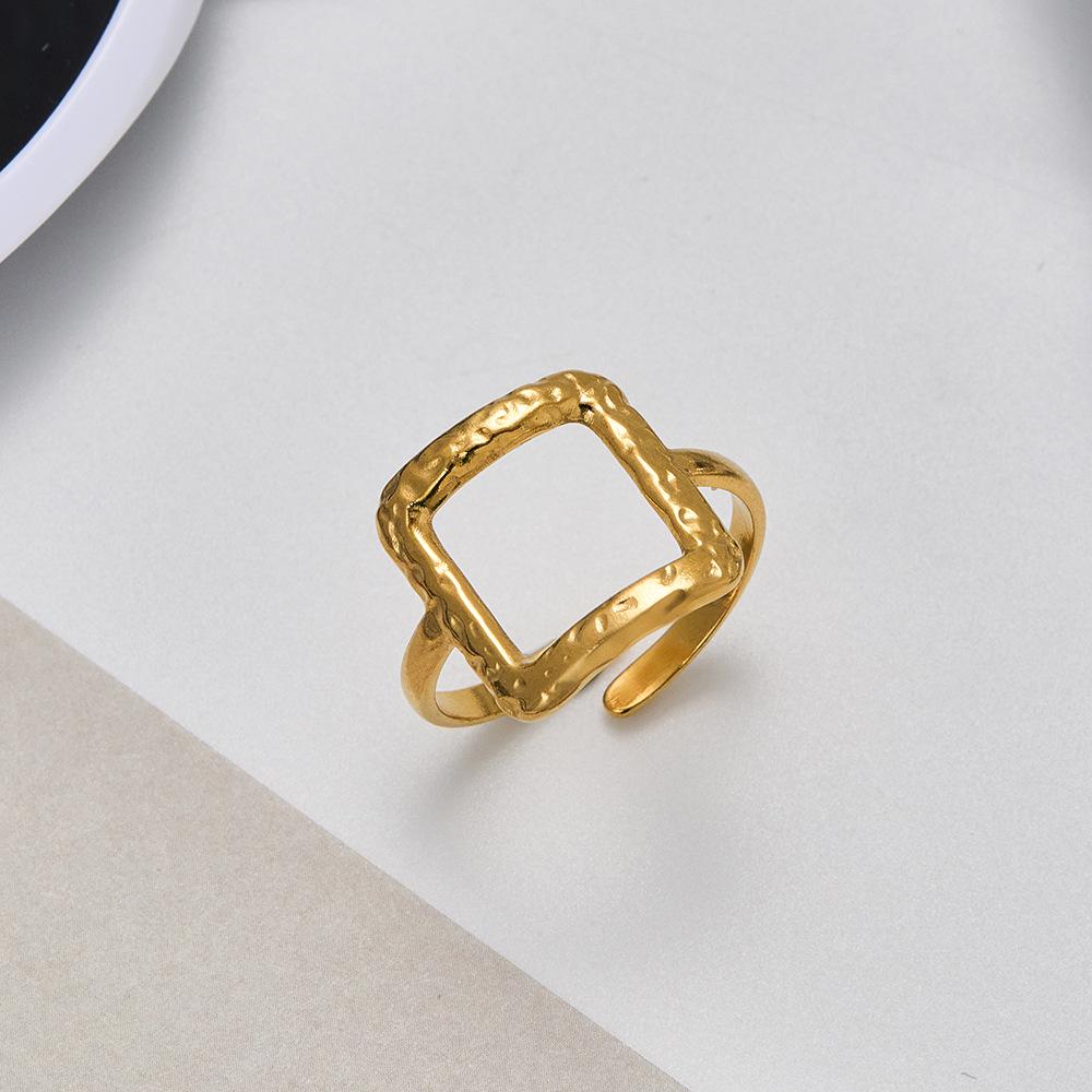 Yusen Fashion Stainless Steel Geometric Ring - Open Titanium Steel, Fade-Resistant Jewelry