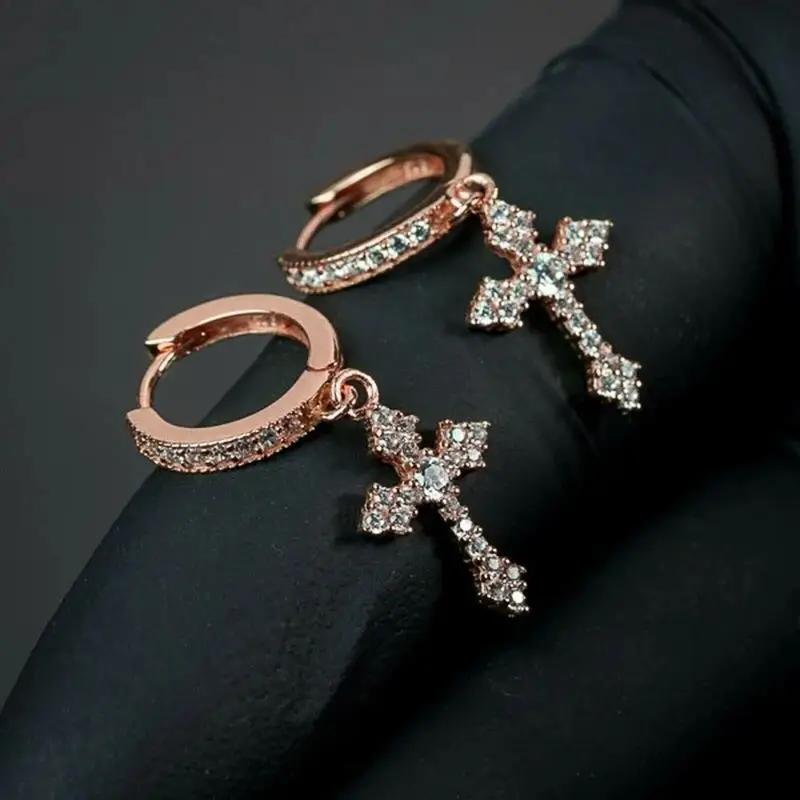 High-End Small Cross Earrings For Women Sparkling Zircon Inlay Daily Style Personalized Jewelry