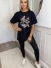 Black Oversized T Shirt With Koi Fish And Flowers Print For Casual Wear