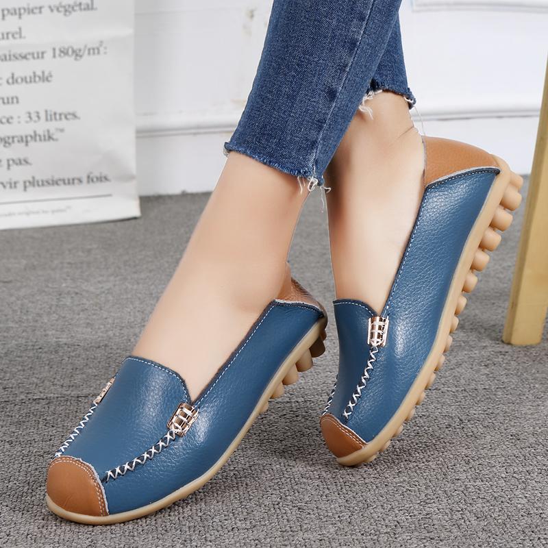 Doudou shoes spring new leather surface beef tendon soft sole spring and autumn lazy shoes 44 светло-синий 5360₽