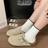 Full Cowhide Cork Bottom Bag Head and Half Slippers Women's Outer Wear Spring and Summer New One-pedal Lazy Shoes