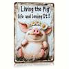 Metal Wall Art Pig Sign, Vintage Farmhouse Kitchen Decor 8x12 Inch