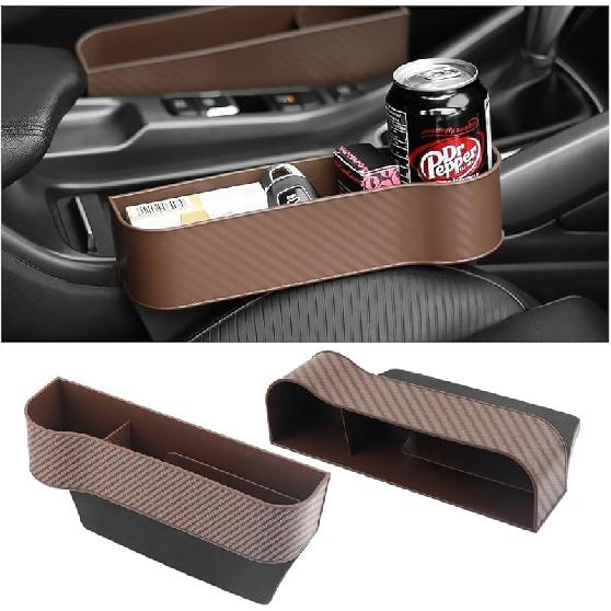 

2 шт., органайзер для заполнения зазоров между сиденьем автомобиля, карбоновый заполнитель зазоров между сиденьем и консолью, многофункциональный органайзер для хранения вещей в автомобиле, салон автомобиля коричневый