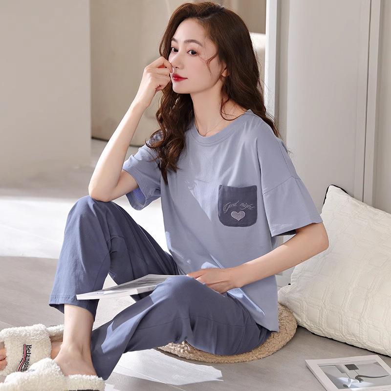 Pajamas women's summer cotton short-sleeved trousers thin summer cotton women's casual can wear summer loungewear