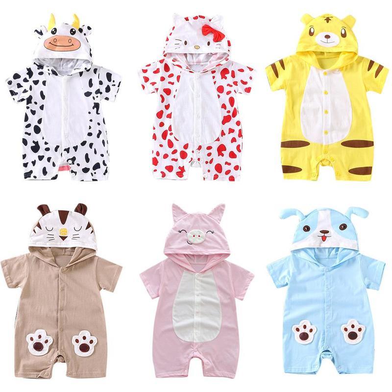 Summer Baby Kids Unisex Animals Cartoon Short-Sleeved Romper And Clothing Set