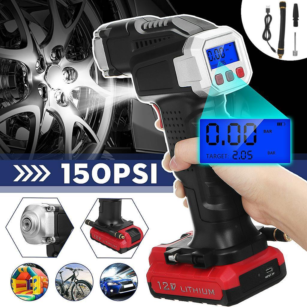 DC 12V Portable Wireless Air Pump Smart Car Automatic Digital Display Inflator Electric Air Pump Adjust Tire Pressure Lighting Tool 15x7.5x24.5cm