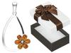 Large Silver Teardrop Pendant With Amber Women's Pendant Flower 925 Sterling Silver