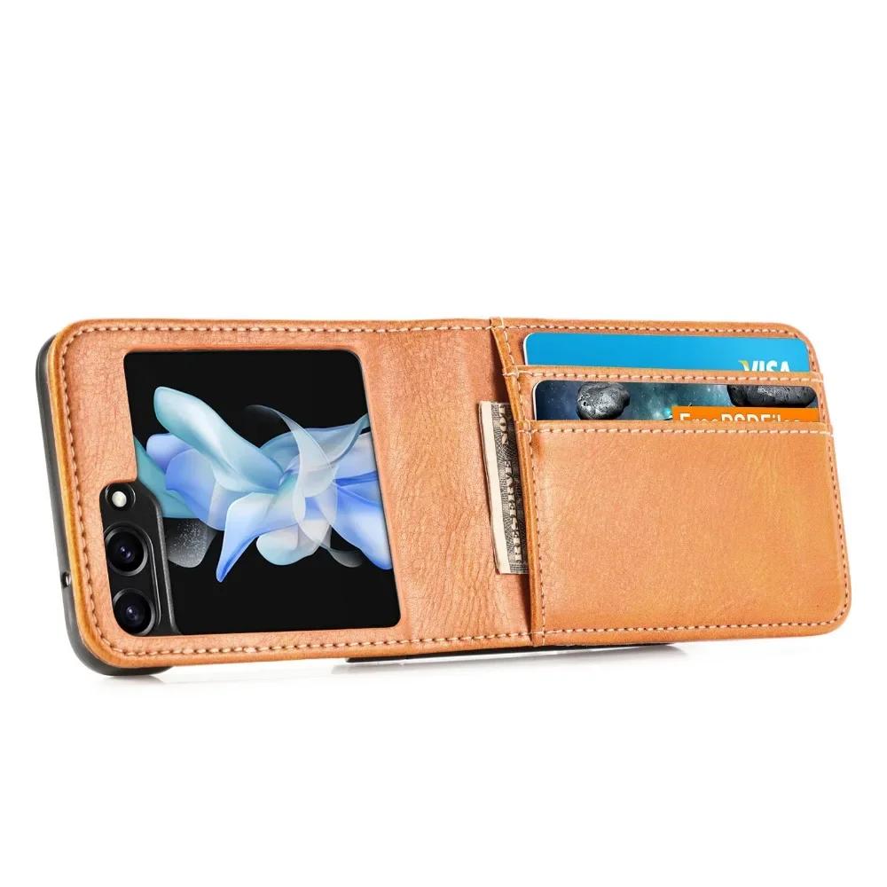 PU Leather for Samsung Z Flip 6 5 4 3 2 Flip6 Flip5 Flip4 Flip3 Flip2 5G Protective Phone Case with Multi-card Slot Holder Cover