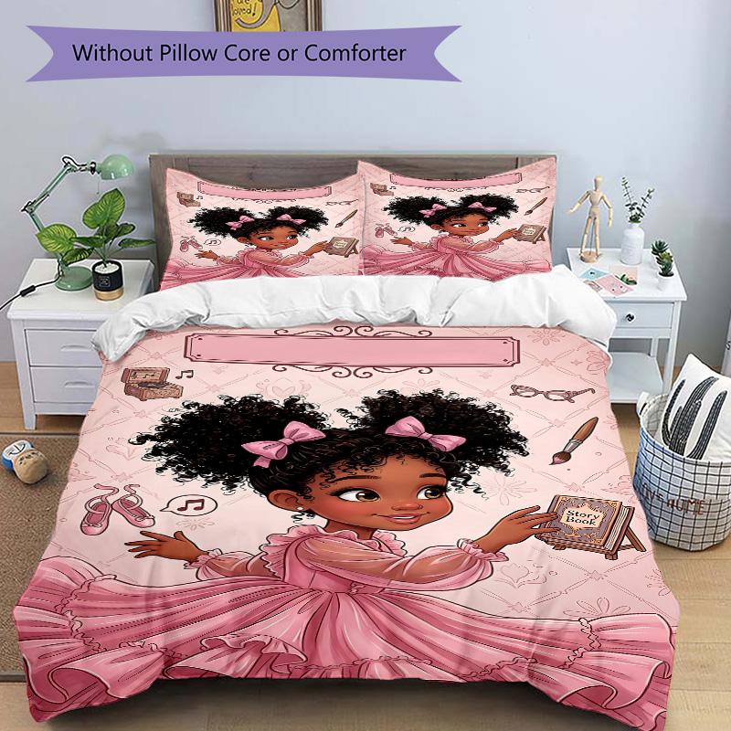 Africanamerican Girl Print 3Pcs Bedding Setduvet Cover With 2 Bedropillowcase Home Birthday Gift