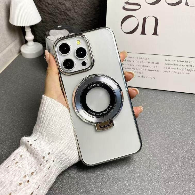 Foldable Magnetic Phone Holder with Makeup Mirror & Finger Ring Sticker, Multifunctional for Vertical/Horizontal Use