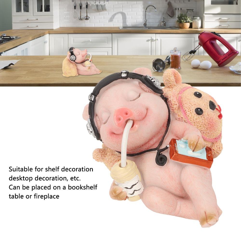 Resin Pig Figurine Pink Pig Decor Collectible Figurines Resin Pig Art Tabletop Decoration