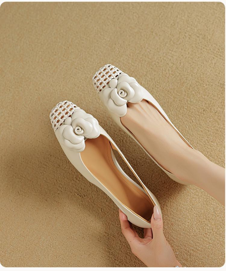 Niche Hollow Woven Square Head Shallow Mouth Single Shoes French Commuter Camellia Side Empty Thick Heel Bag Head Roman Sandals Women